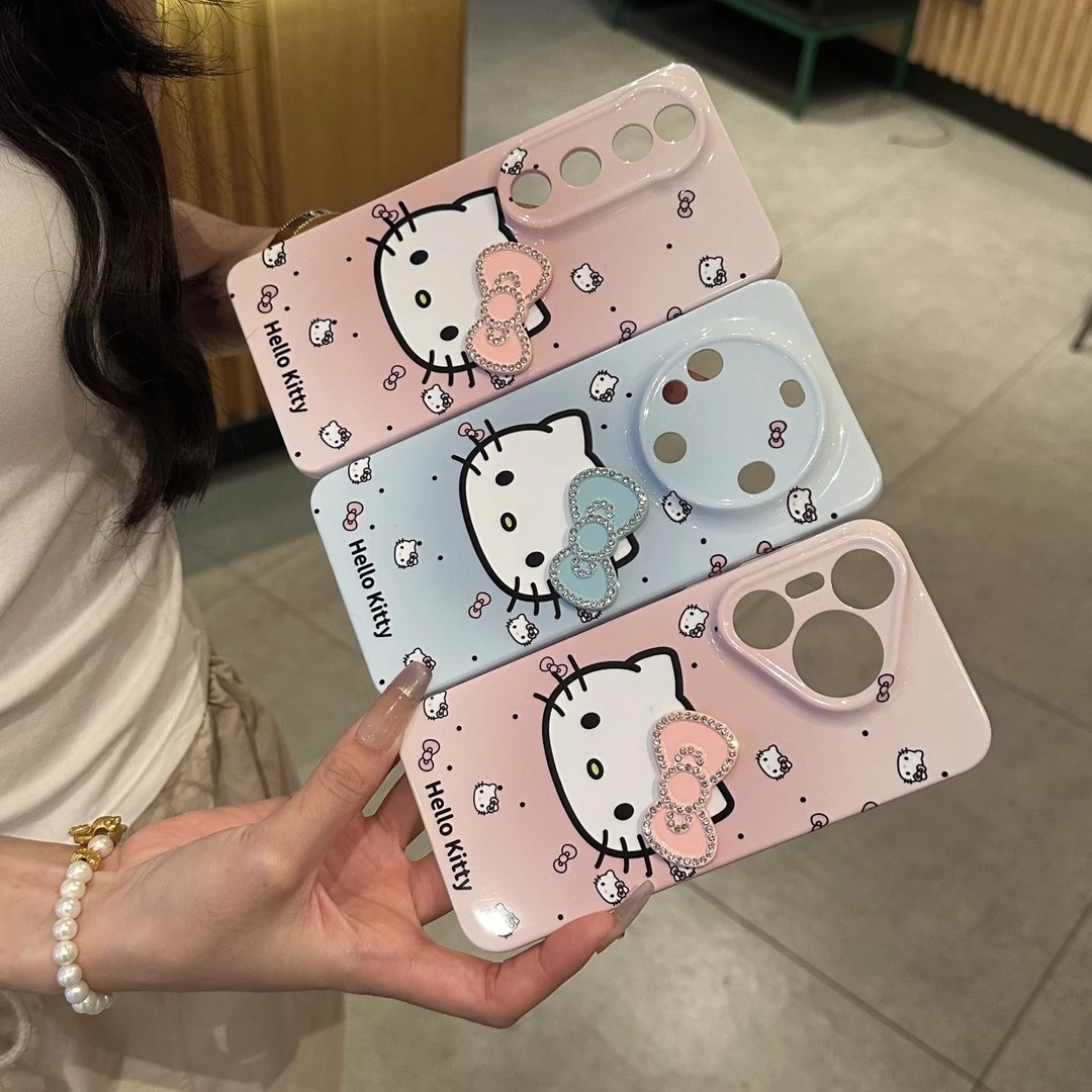 适用卡通镶钻kitty苹果16promax菲林手机壳华为P70oppo小米vivo