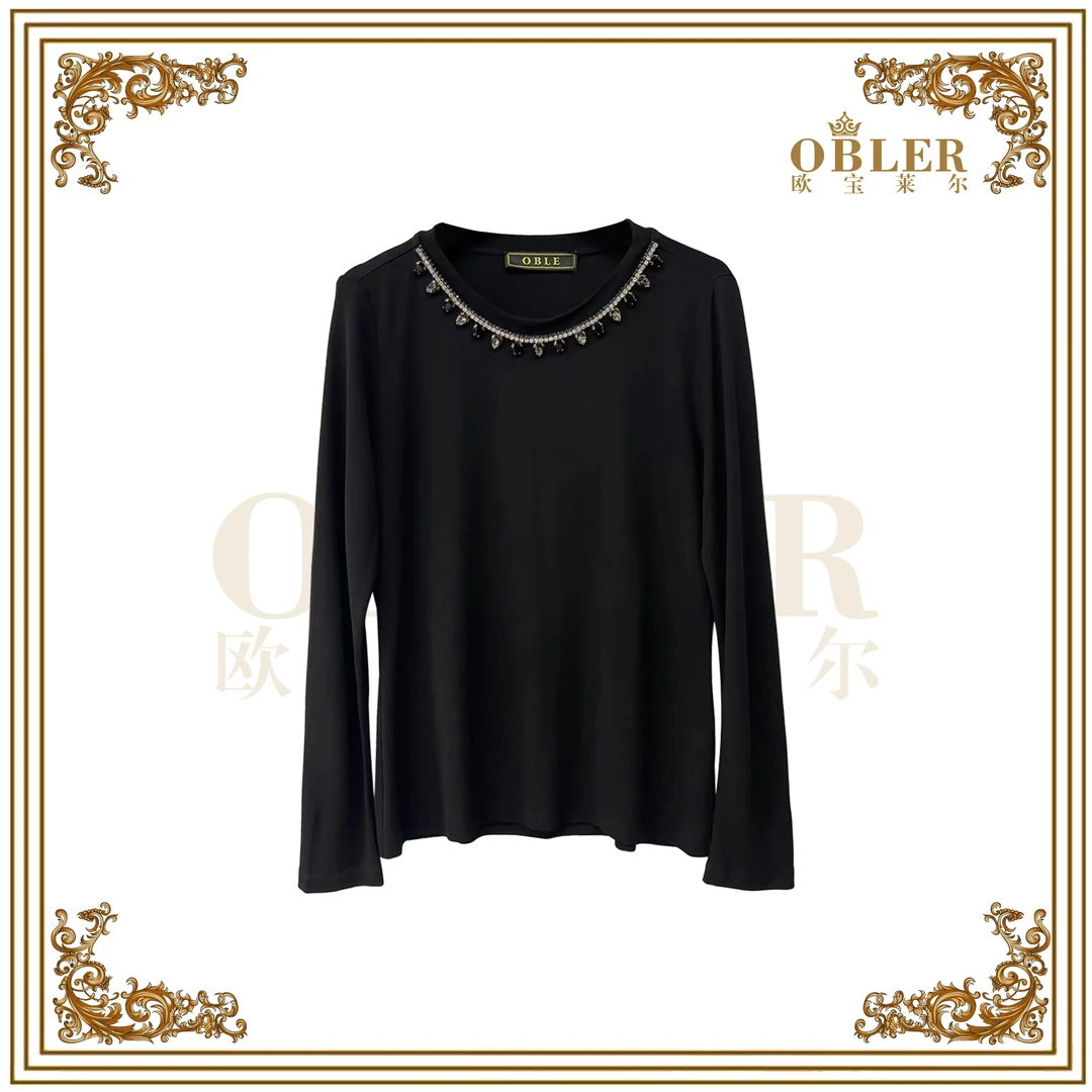 【欧宝莱尔】新款气质轻奢时尚简约打底T恤305-24167