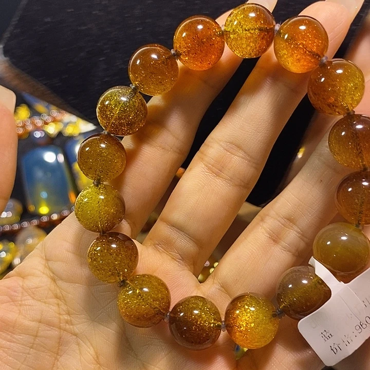 蓝珀未镶嵌珠宝奇石墨西哥红蓝金沙手串12