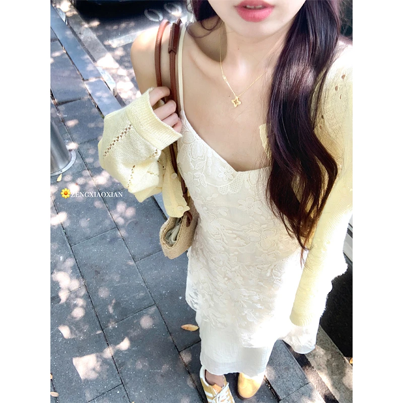 曾小咸 度假法式温柔风蕾丝显瘦吊带连衣裙长裙Z252LQH6226