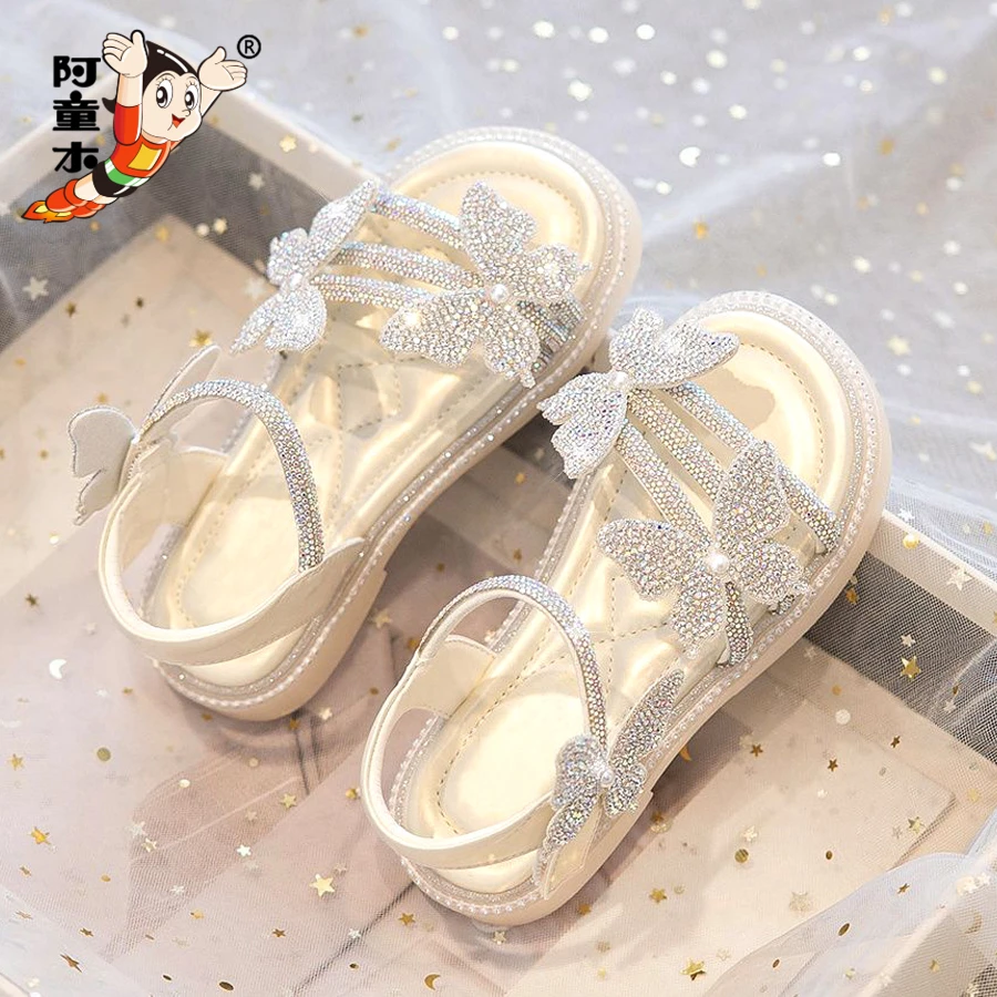 阿童木女童凉鞋2025新款夏季儿童蝴蝶结水钻公主鞋女孩洋气配裙子