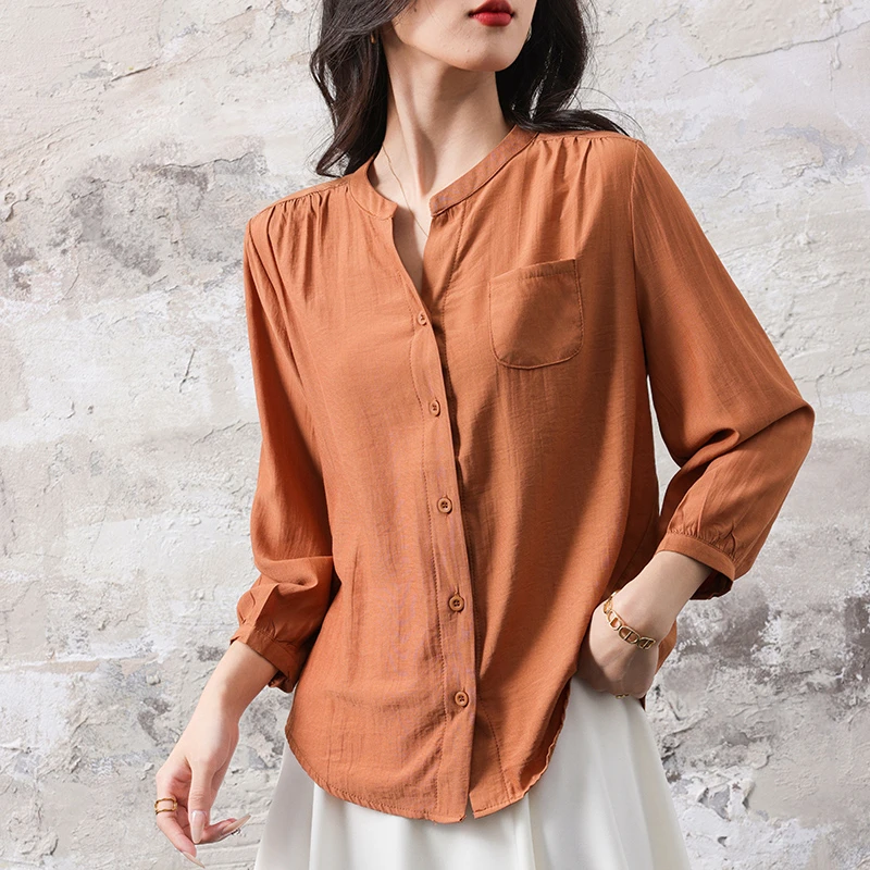 时尚慵懒风简约气质九分袖衬衫薄款上衣宽松休闲百搭显瘦防晒外套