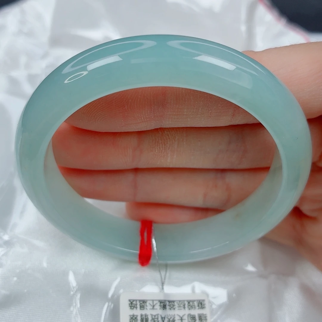 翡翠未镶嵌手镯54正圈，清透蓝底，细纹，016