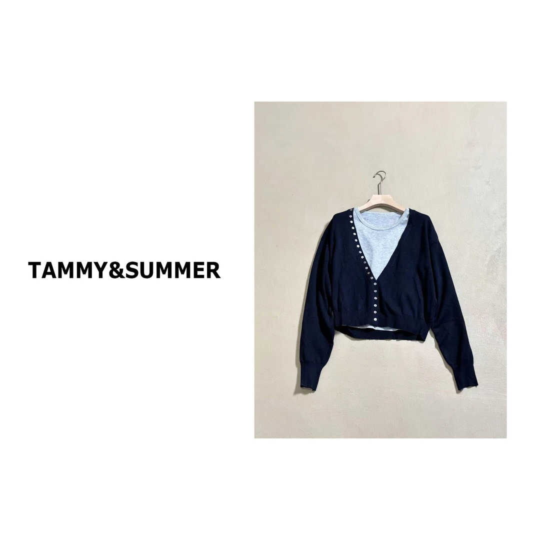 【Tammy&Summer】无袖背心打底宽松V领纽扣长袖针织衫两件套598411