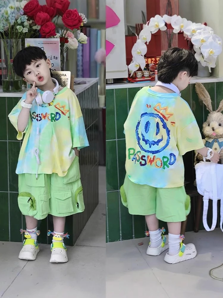 男童夏套装森系2025新款痞帅中小童夏装短袖炸街儿童夏季宝宝t恤