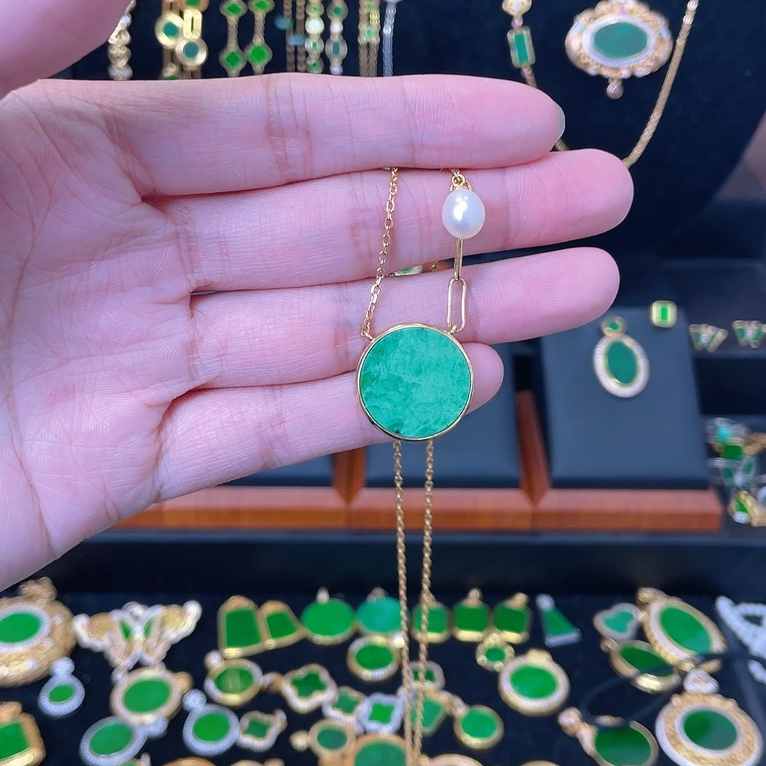 翡翠银S925镀金镶嵌吊坠(赠链)特价