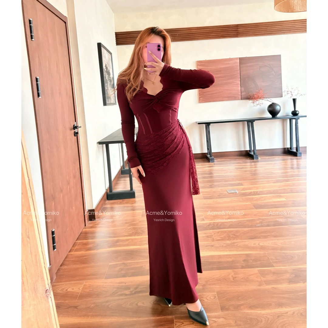 惊鸿茶叙 法式优雅性感风蕾丝深V领敬酒裙礼服裙连衣裙G332/G360