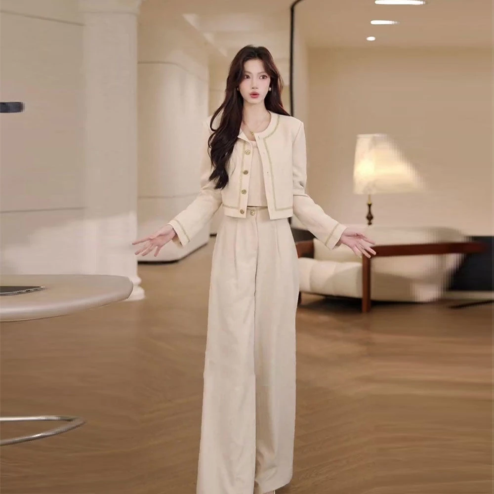 哥弟阿玛施正品富家千金名媛范轻奢收腰高级感小香风修身三件套装