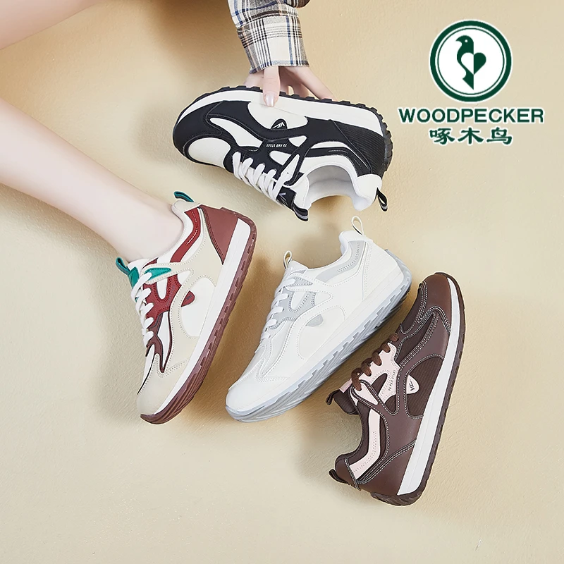 啄木鸟女鞋2025年秋季新款时尚百搭软底防滑德训鞋厚底运动休闲鞋