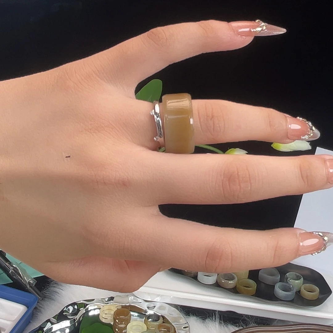 和田玉戒指未镶嵌46新中式糖色晕染港14