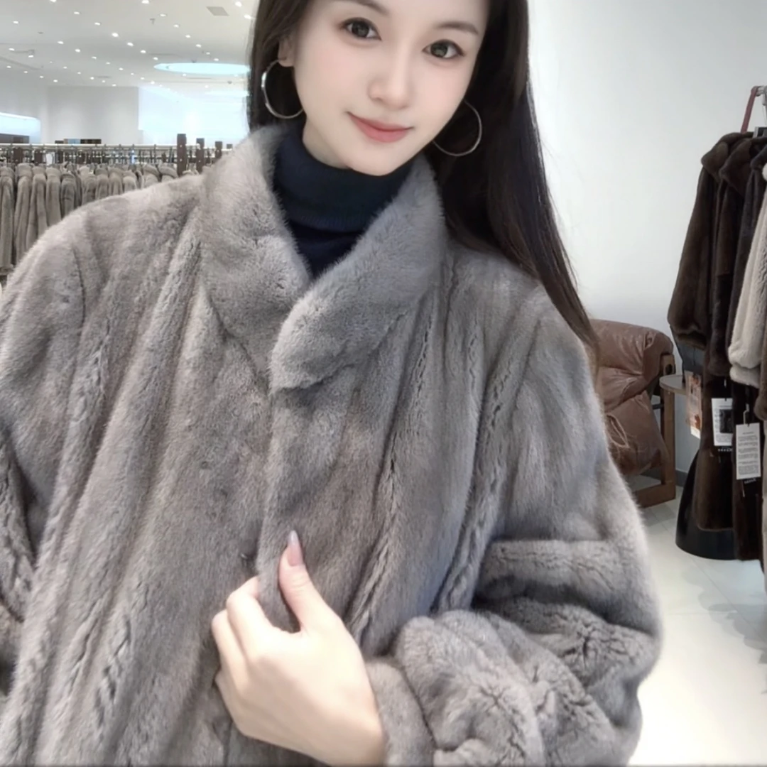 流星变奏曲进口貂皮大衣整貂女立领中长水貂时尚外套