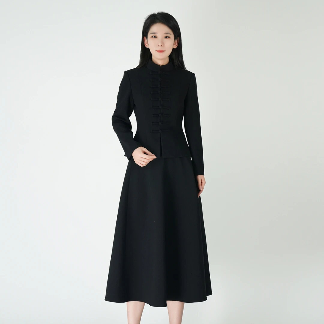 【高定系列】绵羊毛黑色西服显瘦尧光套装HCSS050739+HCSS050750