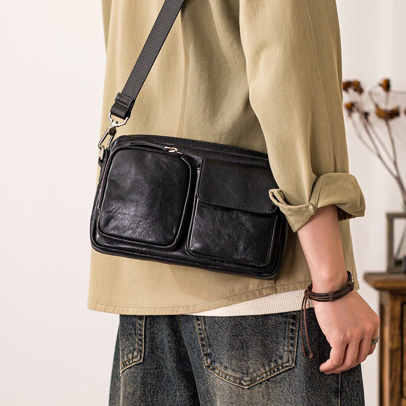 后步新款原创手机小包真皮单肩斜挎包男邮差包通勤轻便骑行背包潮