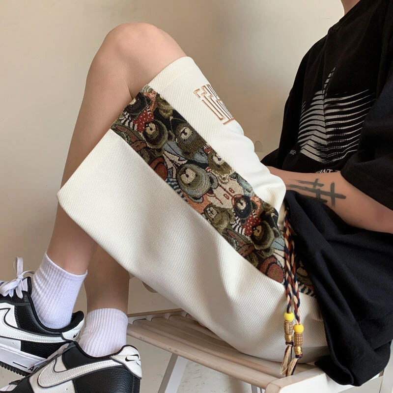 2025夏季男士中国风外穿中裤韩版直筒大码潮流港风短裤ins五分裤