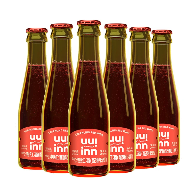 【达人专属】iuuinn牛引气泡红酒6度清爽甜型微醺果酒200ml*6瓶低度