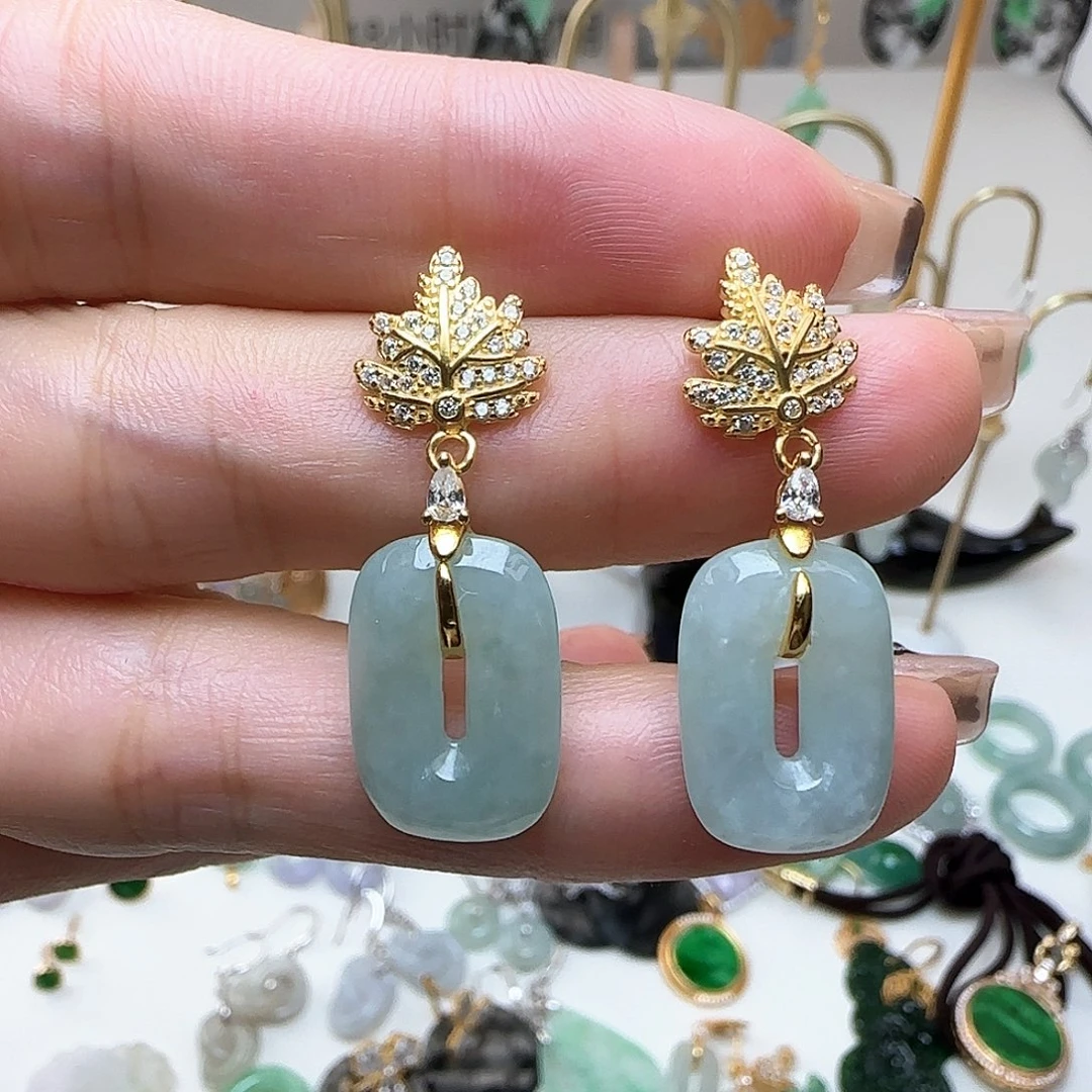 翡翠银S925镶嵌耳饰耳钉款