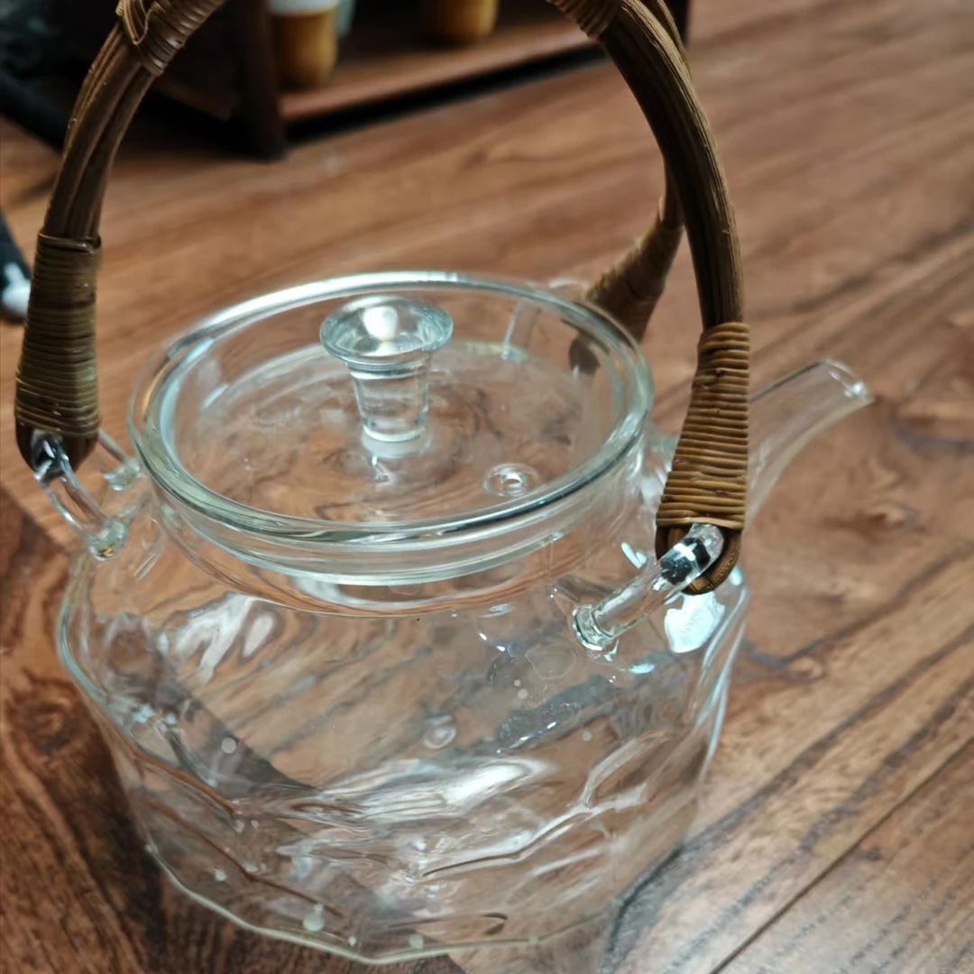 【朴意凡器】藤编提手玻璃水立方茶壶（PY204）