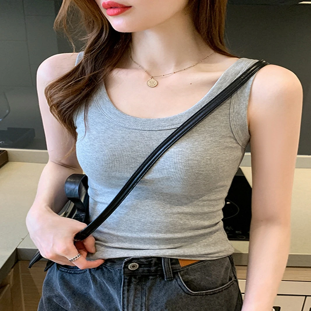 纯欲辣妹短款运动背心女夏季内搭打底衫外穿冰丝螺纹无袖T恤上衣