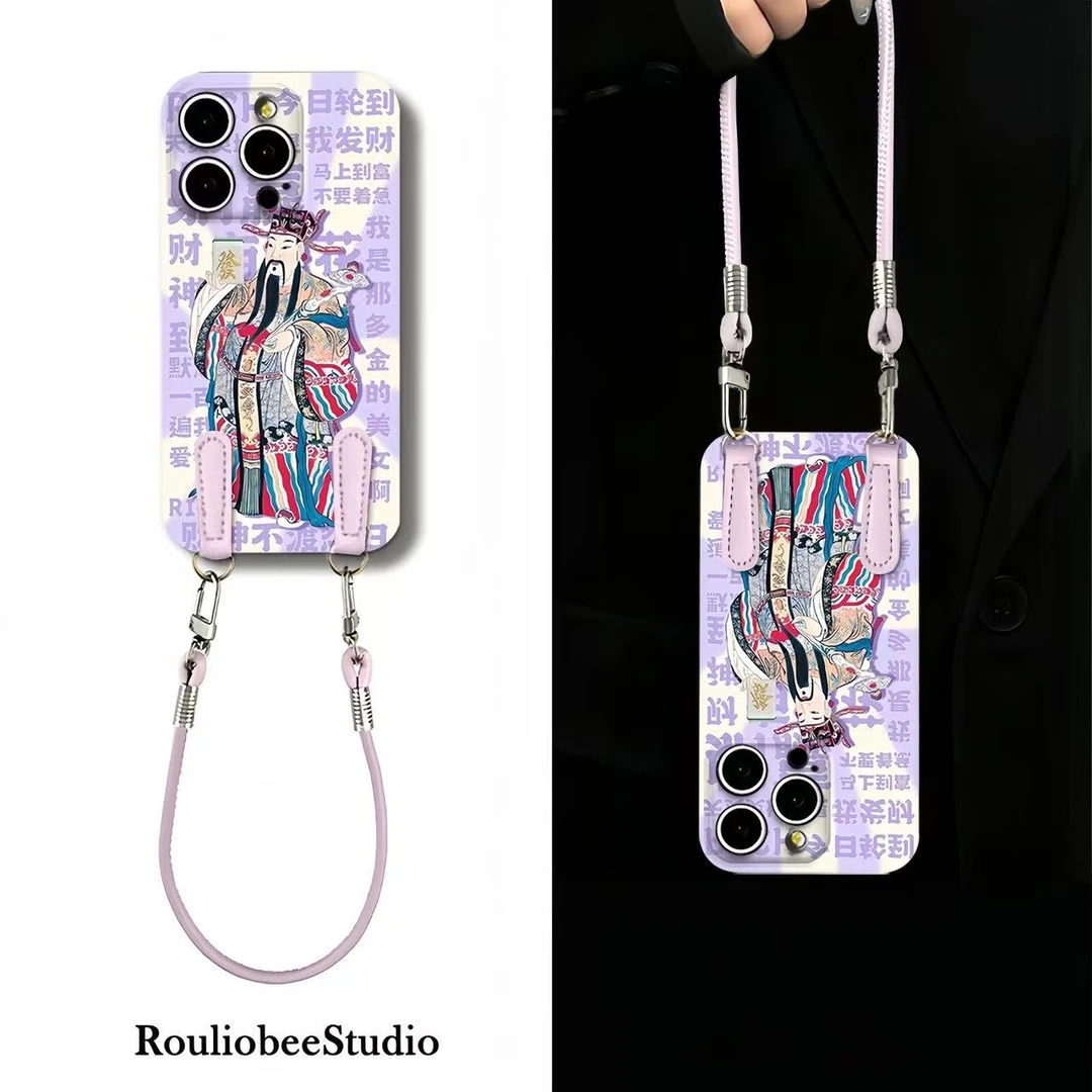 紫气东来财神挂绳适用苹果17手机壳iPhone16华为vivo小米14oppo套