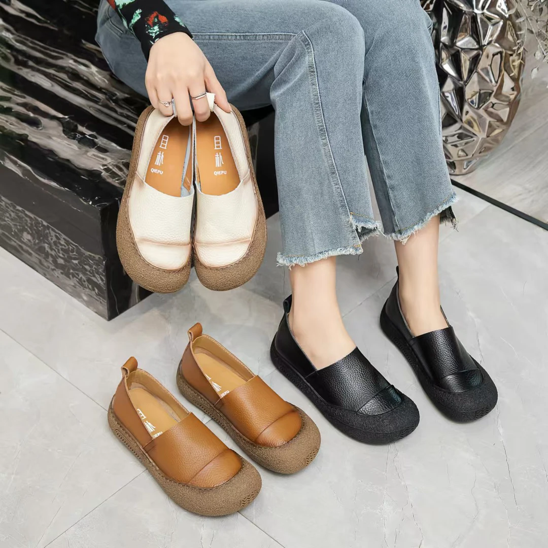 25377单鞋春季新款女鞋软面平底百搭复古圆头休闲舒适女鞋
