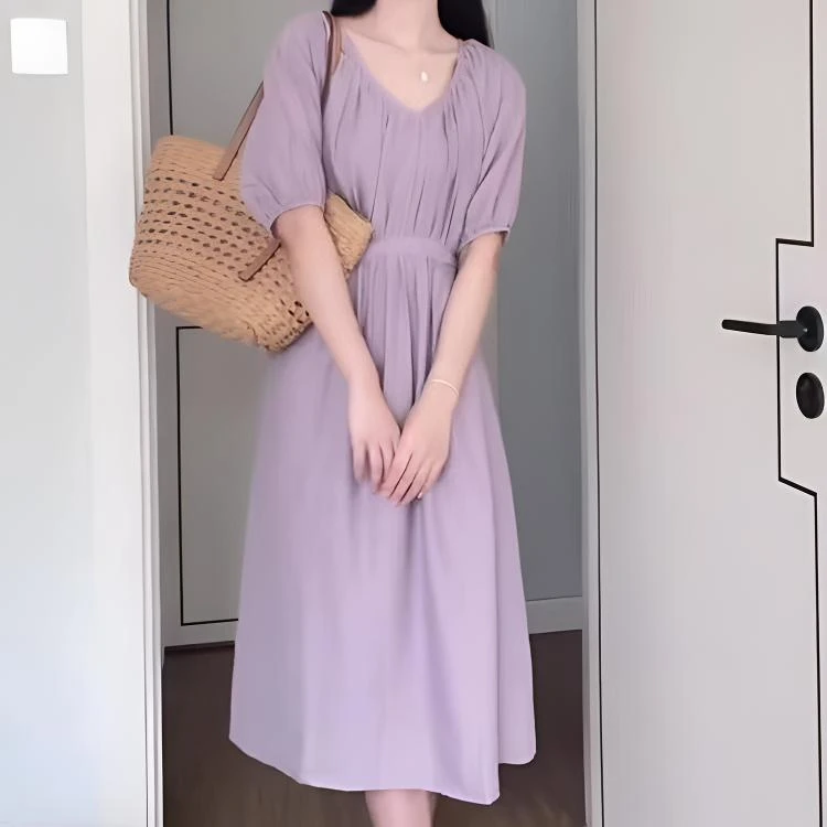 欧若风夏季新款连衣裙法式气质显瘦v领高级感港味复古通勤裙子