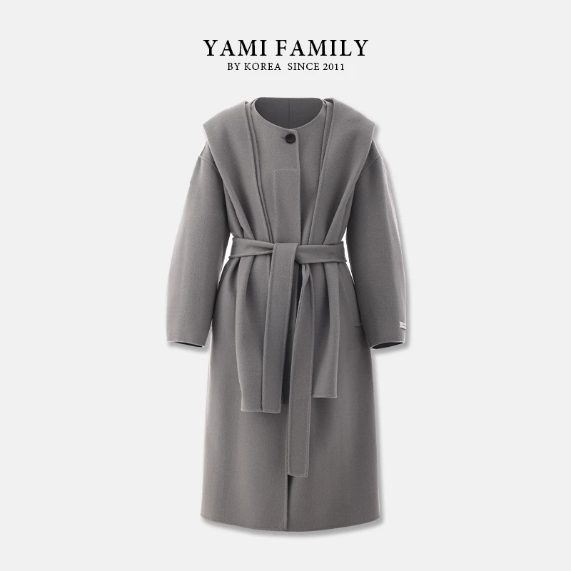 YM 530 秋冬长款气质时尚百搭纯色长款经典翻领双面羊毛大衣