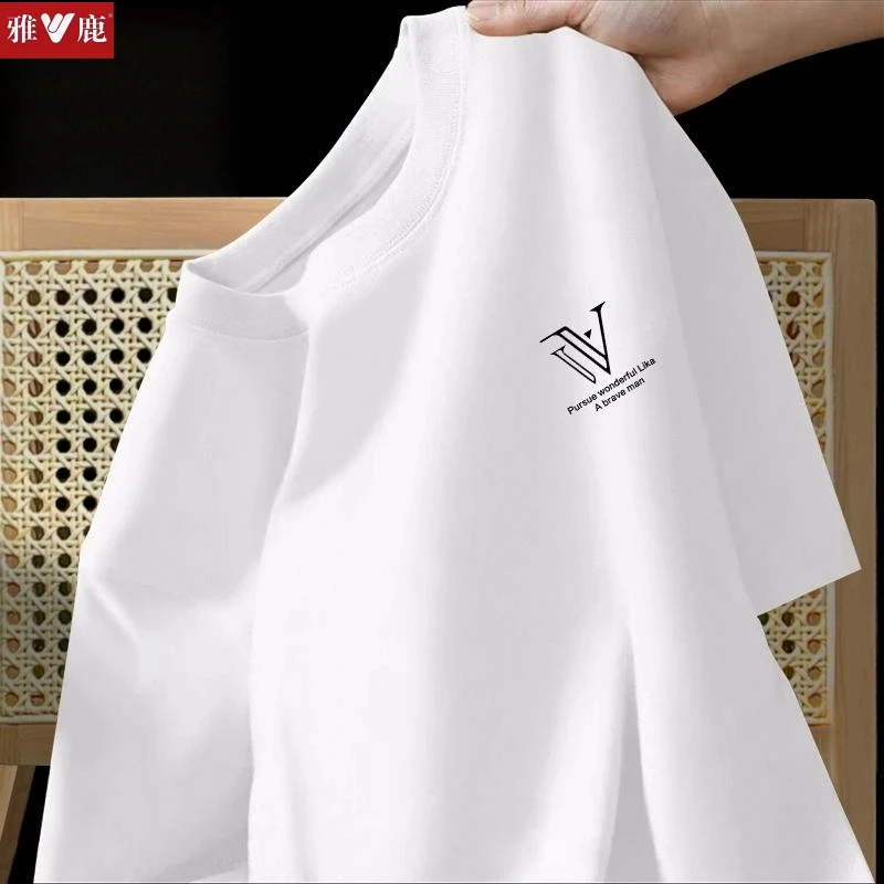 雅鹿男装夏季新款纯棉短袖t恤男宽松百搭运动休闲青少年半袖打底