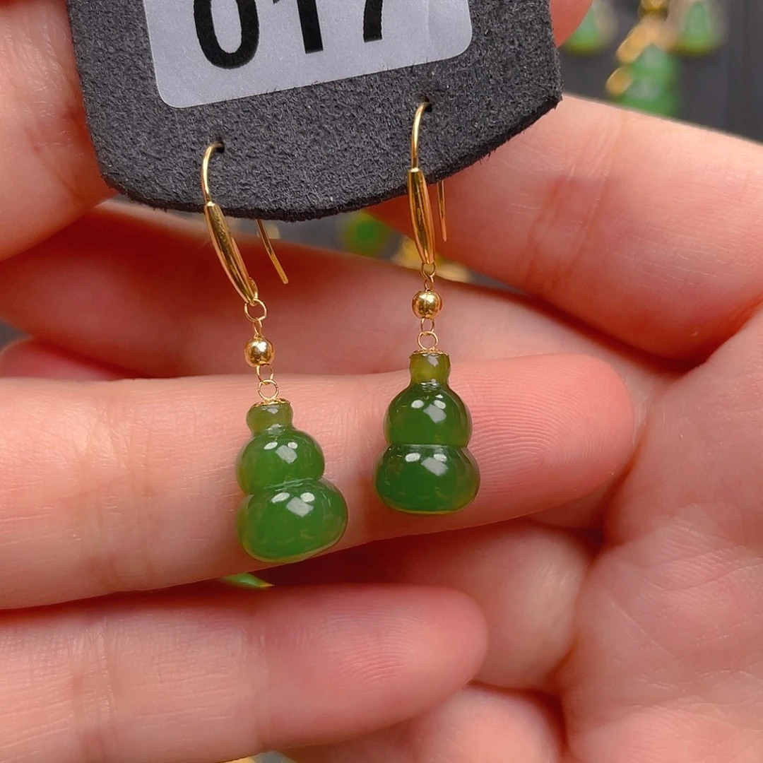 和田玉18K金镶嵌耳饰598