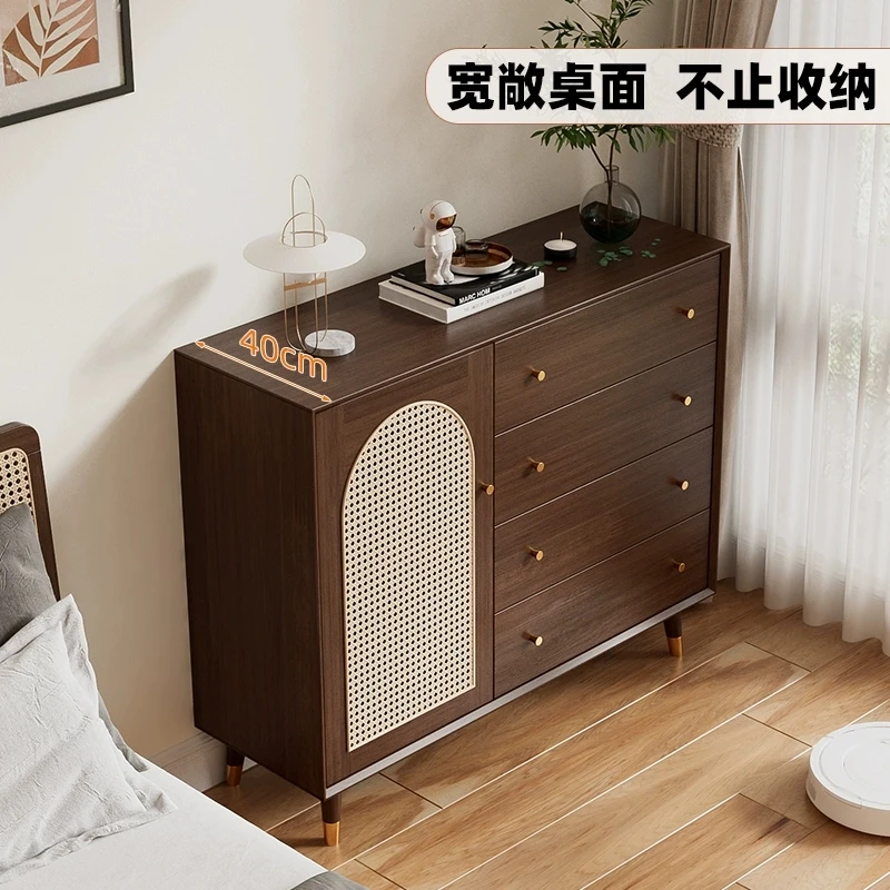 藤编斗柜实木客厅边柜储物收纳柜卧室抽屉柜轻奢整装靠墙餐边柜