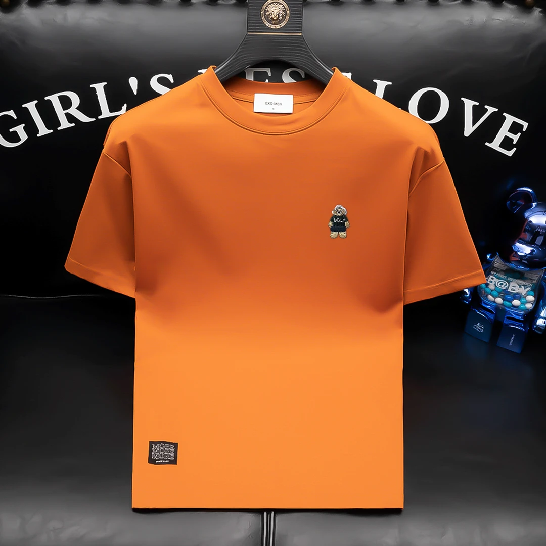 欧货夏季简约卡通刺绣男士百搭轻奢半袖青年圆领时尚韩版潮流短袖