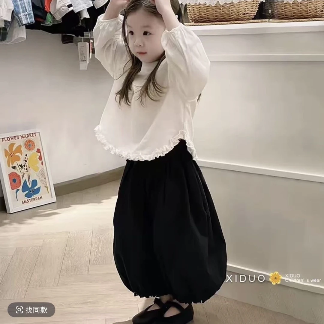 女童套装2025春秋新款儿童宽松娃娃衫上衣洋气灯笼裤两件套白衬衫
