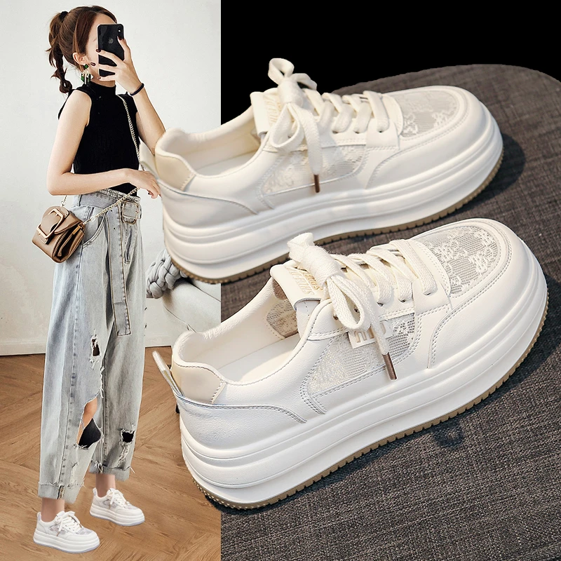 网面透气时尚休闲鞋女鞋厚底板鞋薄款夏季女鞋小白鞋鞋子学生