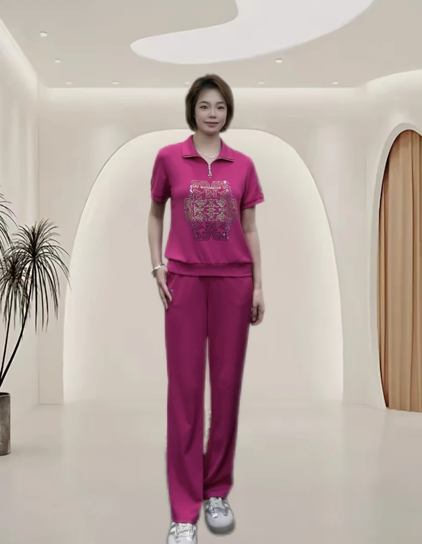 25年夏季新款时尚休闲洋气显瘦大码运动套装减龄宽松气质女士短袖