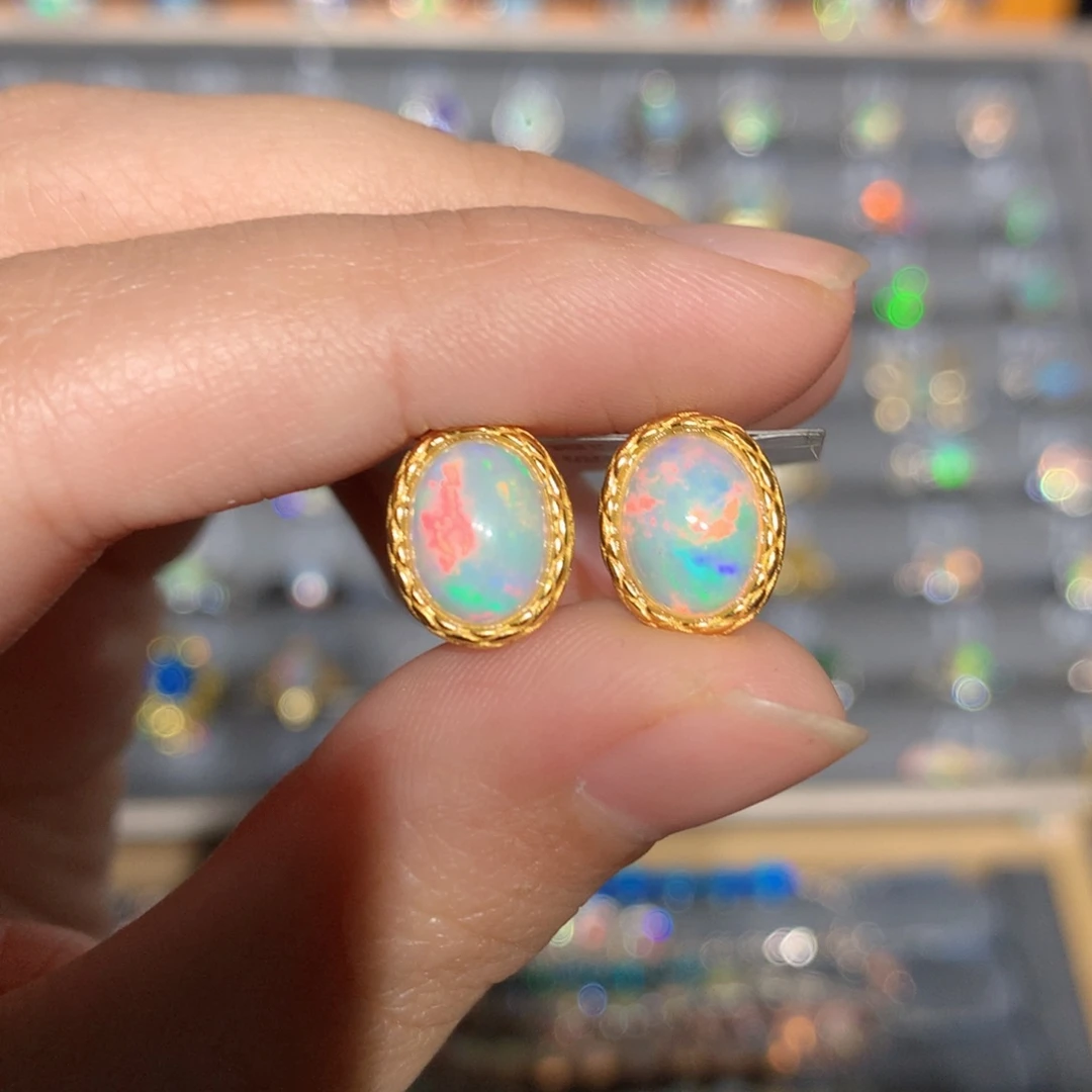 银S925镶嵌欧泊欧泊耳饰y