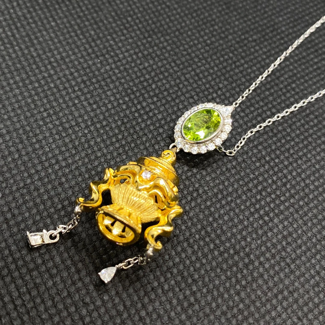 S925银橄榄石双色项链