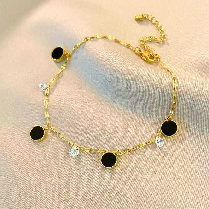 钛钢锆石手链 时尚气质高级感小黑牌白钻钛钢手链轻奢百搭不掉色