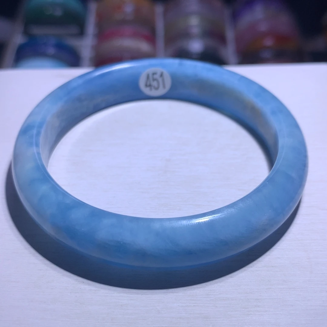 手镯水晶银S925镶嵌海蓝宝岛屿61.4圈451