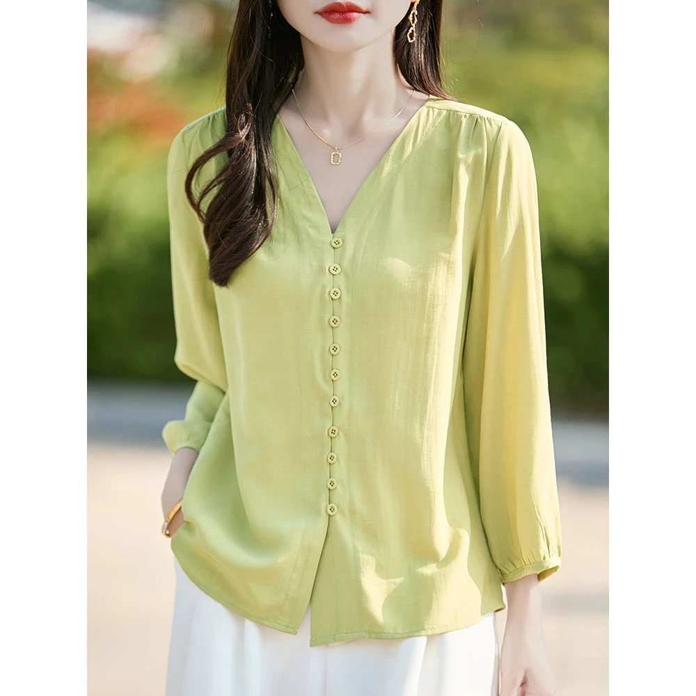 夏新款洋气水滴领七分袖衬衫女时尚显瘦小衫简约百搭上衣