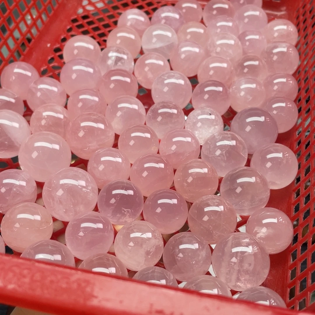 水晶珠宝半成品银S925镶嵌粉水晶球球 随机发货