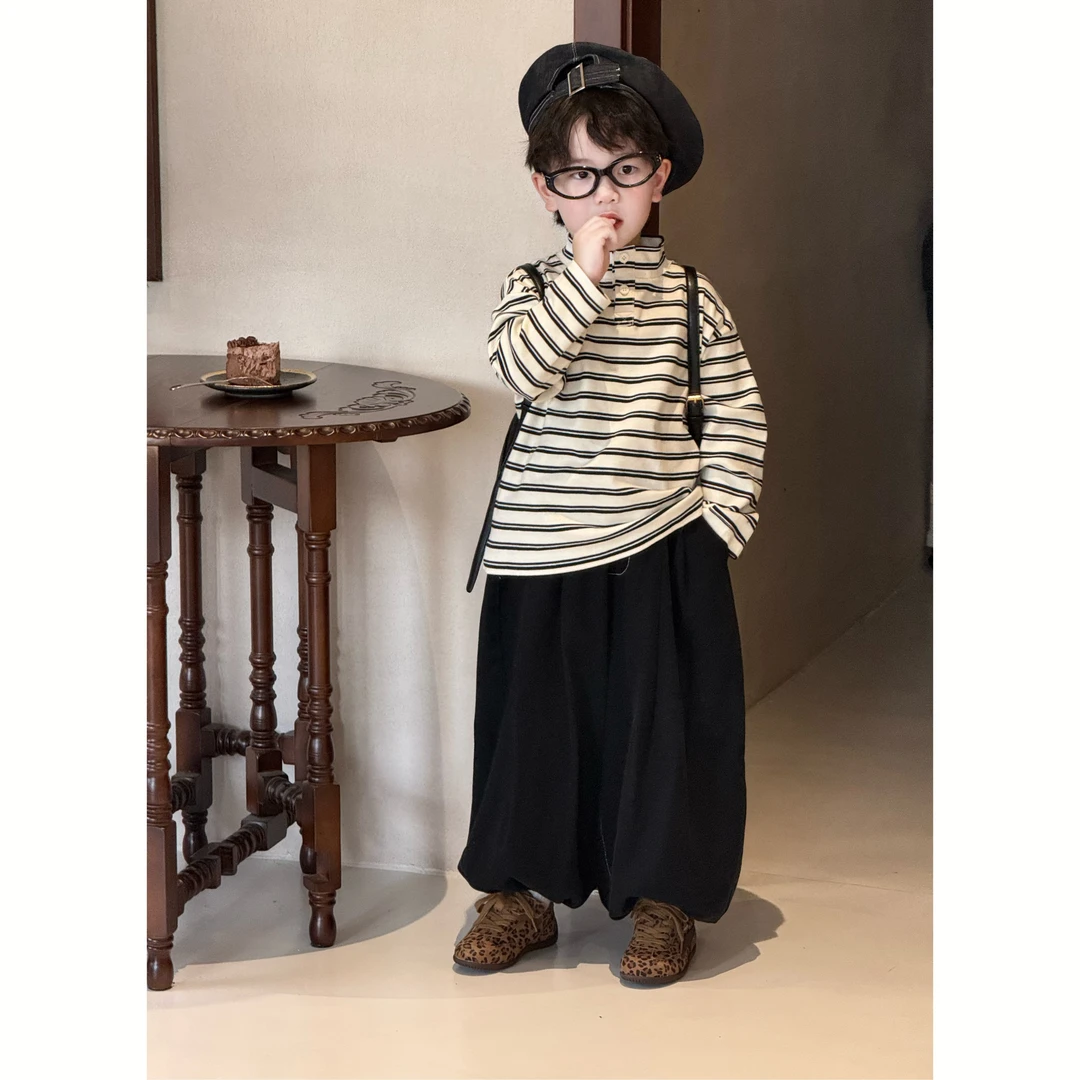 【现货】kb8907 |【秋•乖乖】秋季儿童韩版 双条纹卫衣 袖口做收口哦