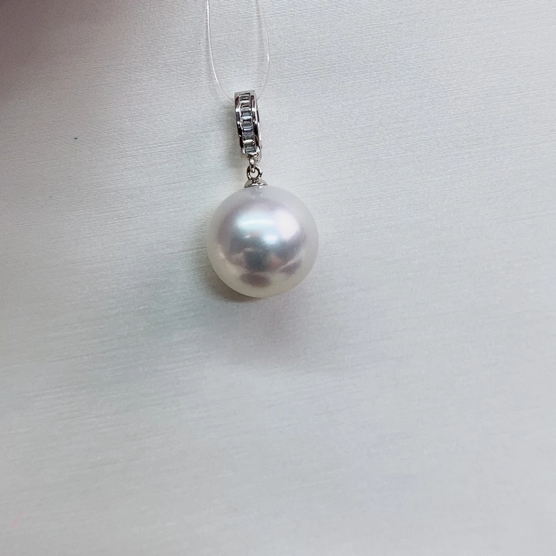 海水珍珠18K金镶嵌吊坠(不含链)13-14