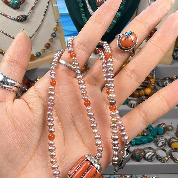 辞***，大理石磁石戒指加项链