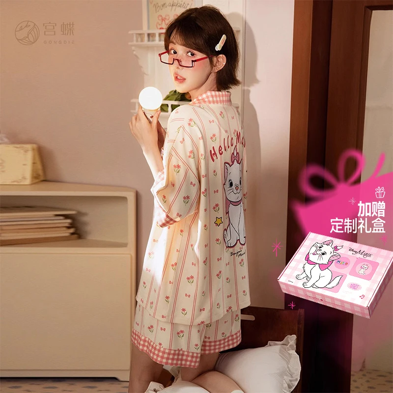 宫蝶【凉感型】迪士尼玛丽猫夏季睡衣女短袖休闲可外穿纯棉家居服