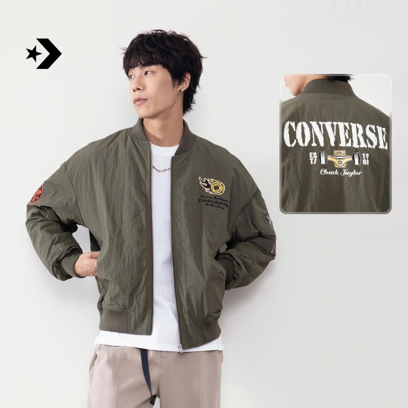 匡威秋冬新品男刺绣经典复古飞行夹克外套CONVERSE MCJ127