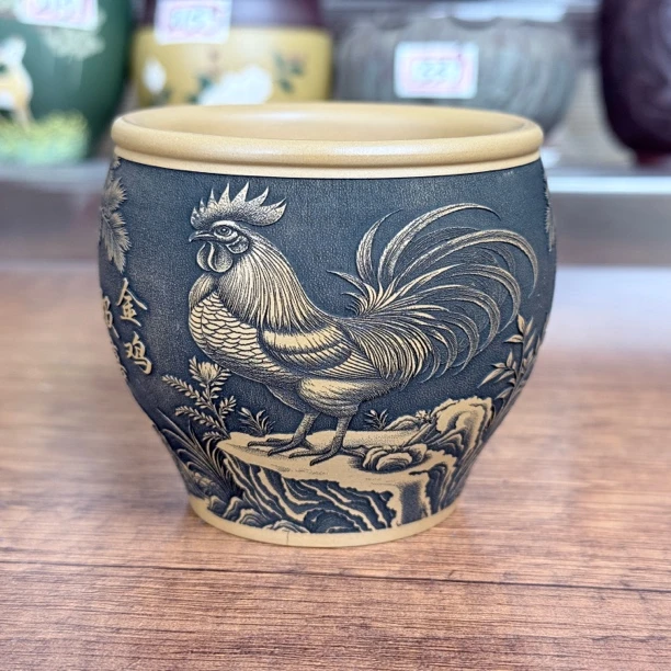 宜兴全手工原矿茶具正宗黄金朱泥金鸡报喜公鸡双层精品自用紫砂杯