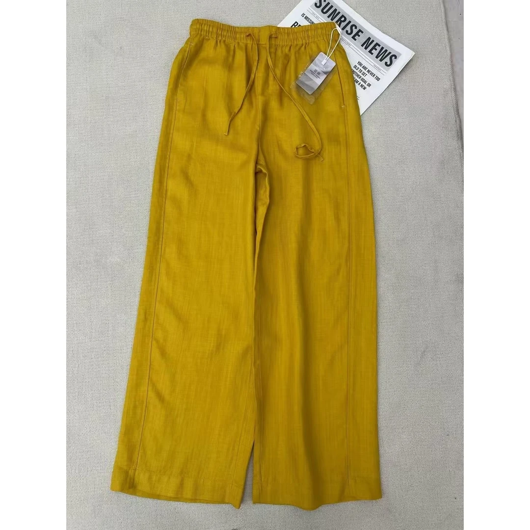 KiKi严选：9579-TLD家欧货南油夏季休闲亚麻松紧阔阔腿裤长裤