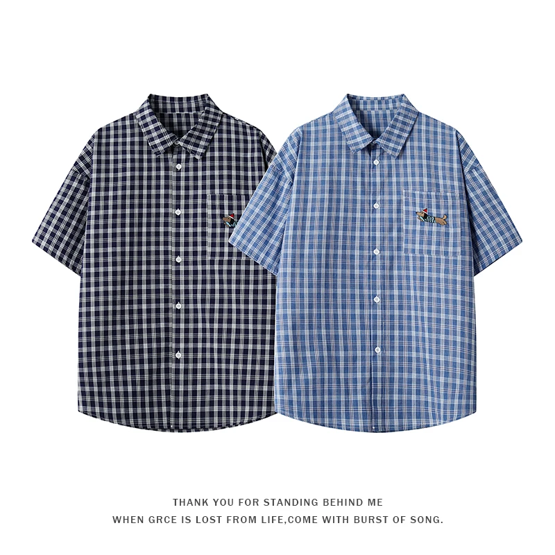 夏季新款纯棉刺绣腊肠狗翻领短袖衬衫时尚韩系痞帅帅气百搭情侣款