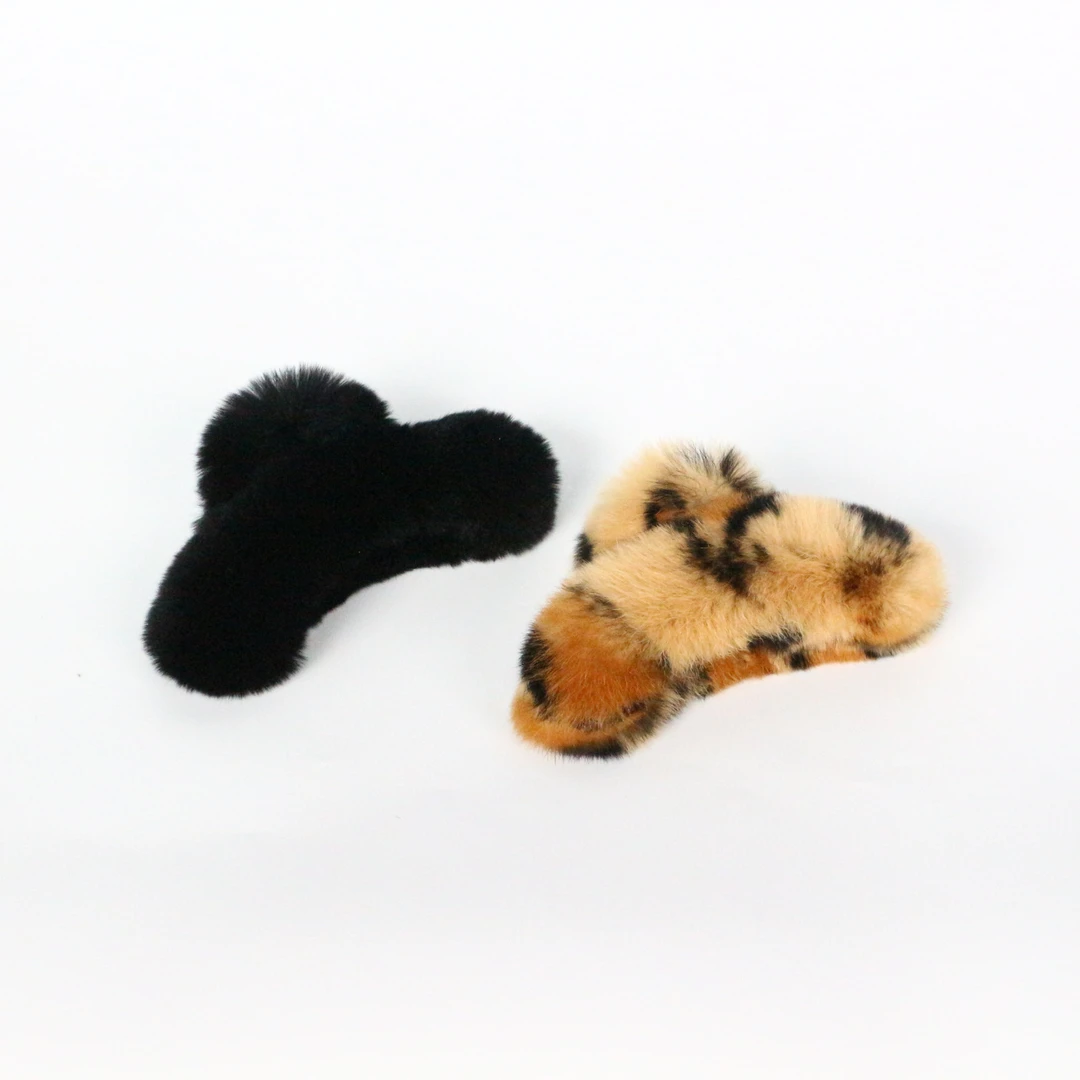 【獭兔毛抓夹一对】黑色+豹纹色毛绒绒发夹气质可爱简约发夹