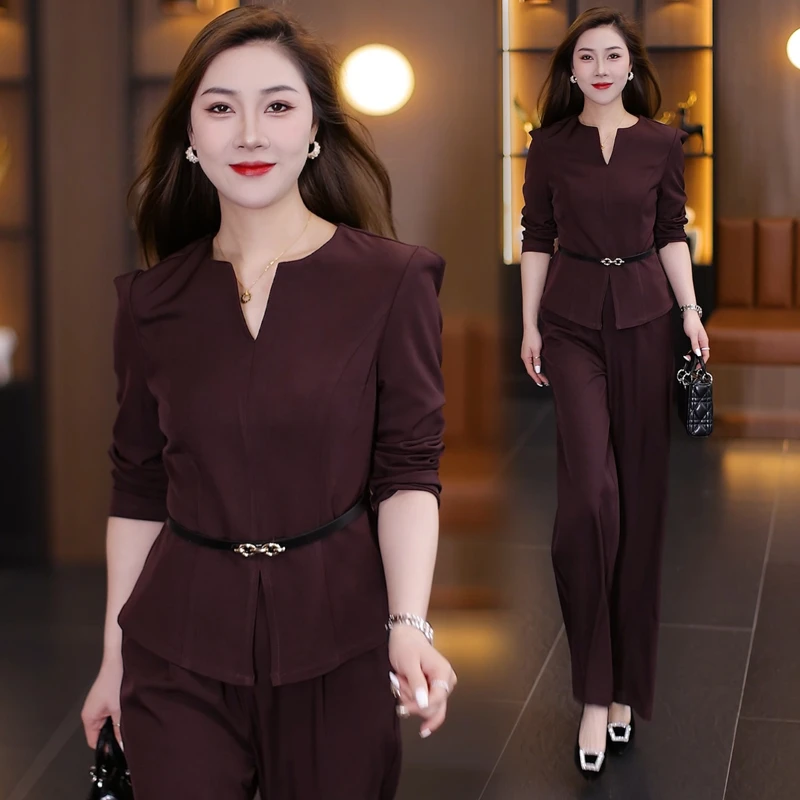 气质小V领开春穿搭一整套2025春季新款职业风短西装阔腿裤两件套