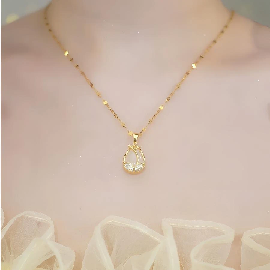 钛钢项链 【520献礼】郁金香项链气质轻奢镶嵌时尚百搭不掉色精致